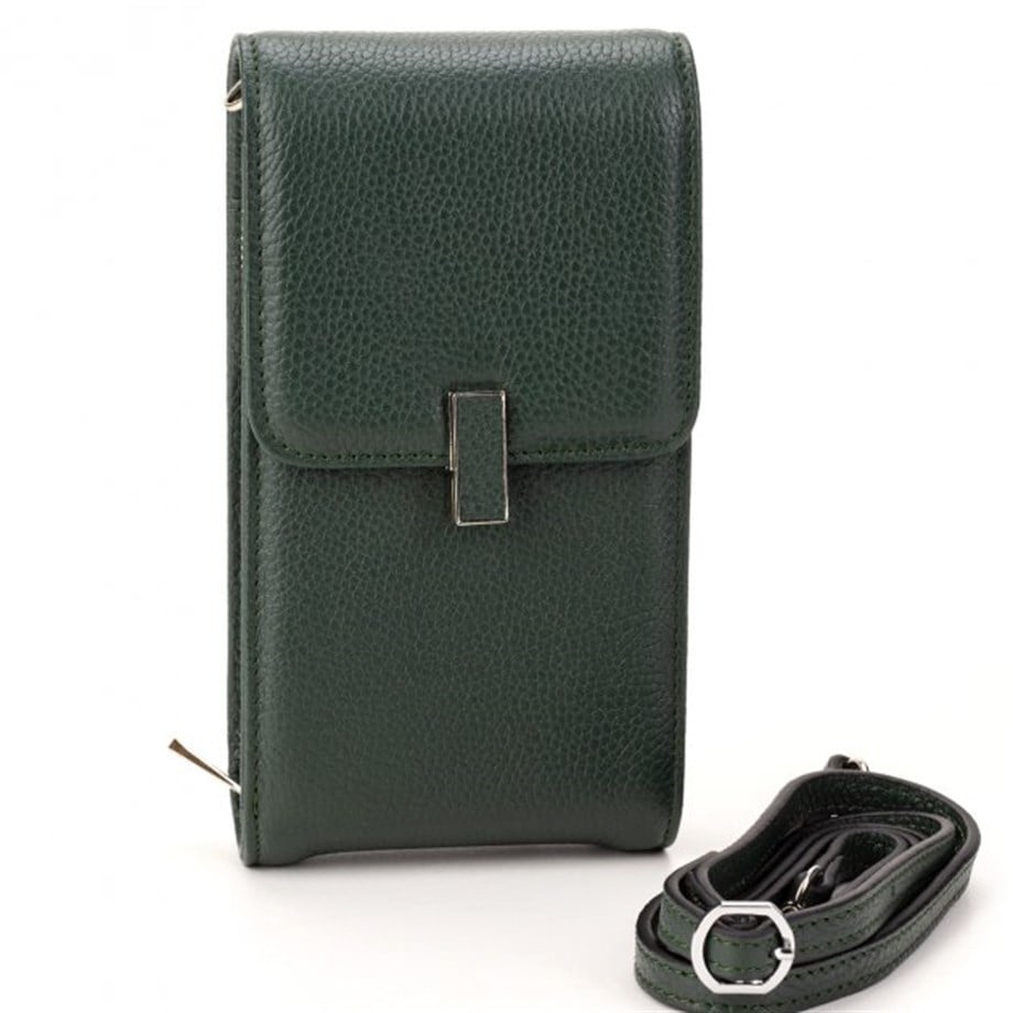 Yeşil Deri Dikey Omuz Çantası