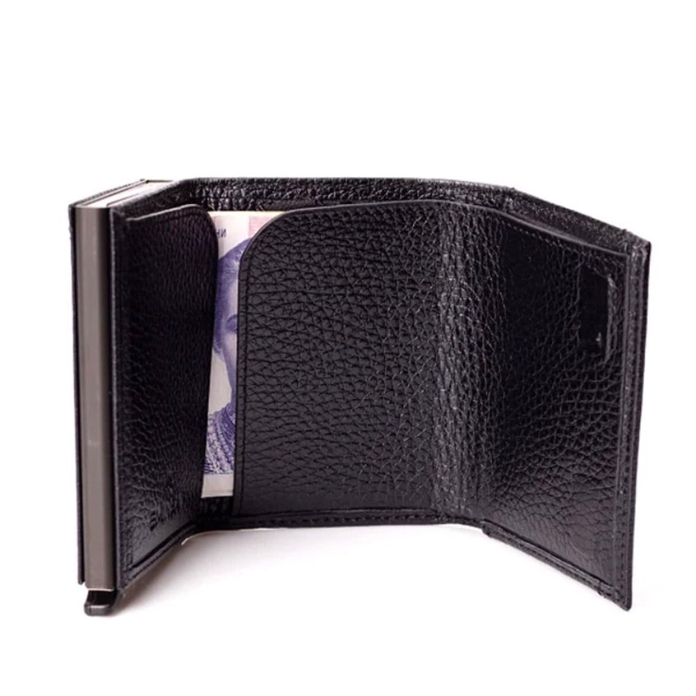 Siyah Deri Mekanizmalı Cüzdan