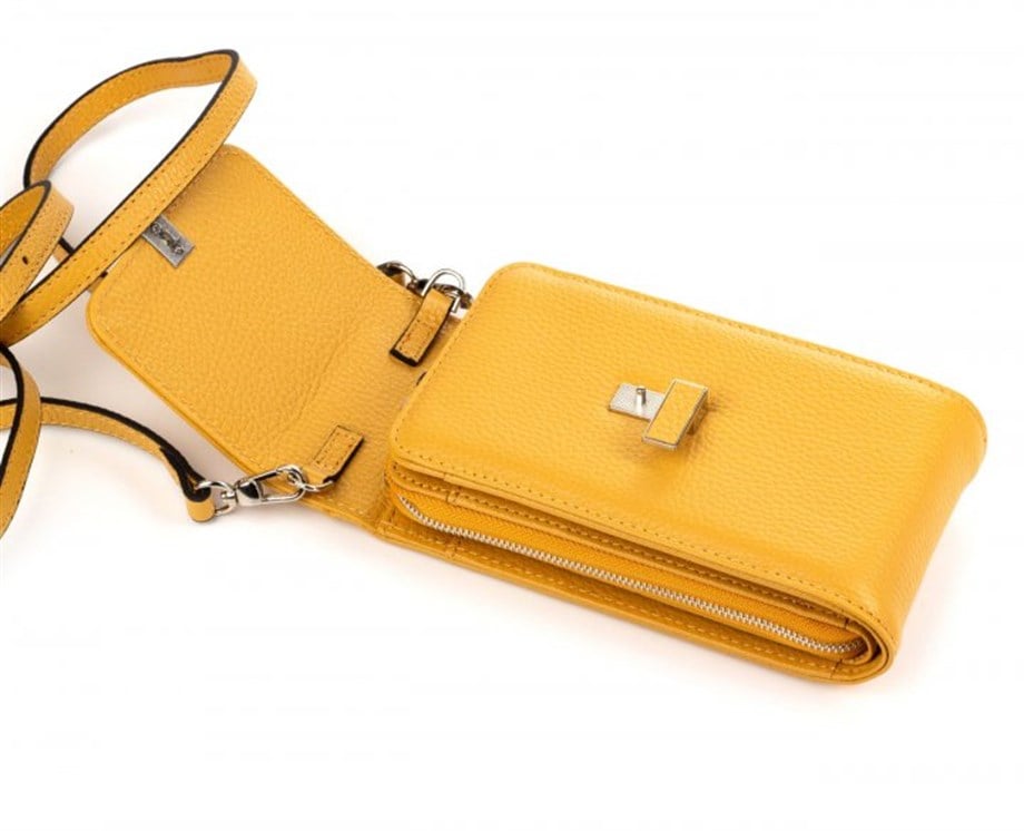 Sarı Deri Dikey Omuz Çantası
