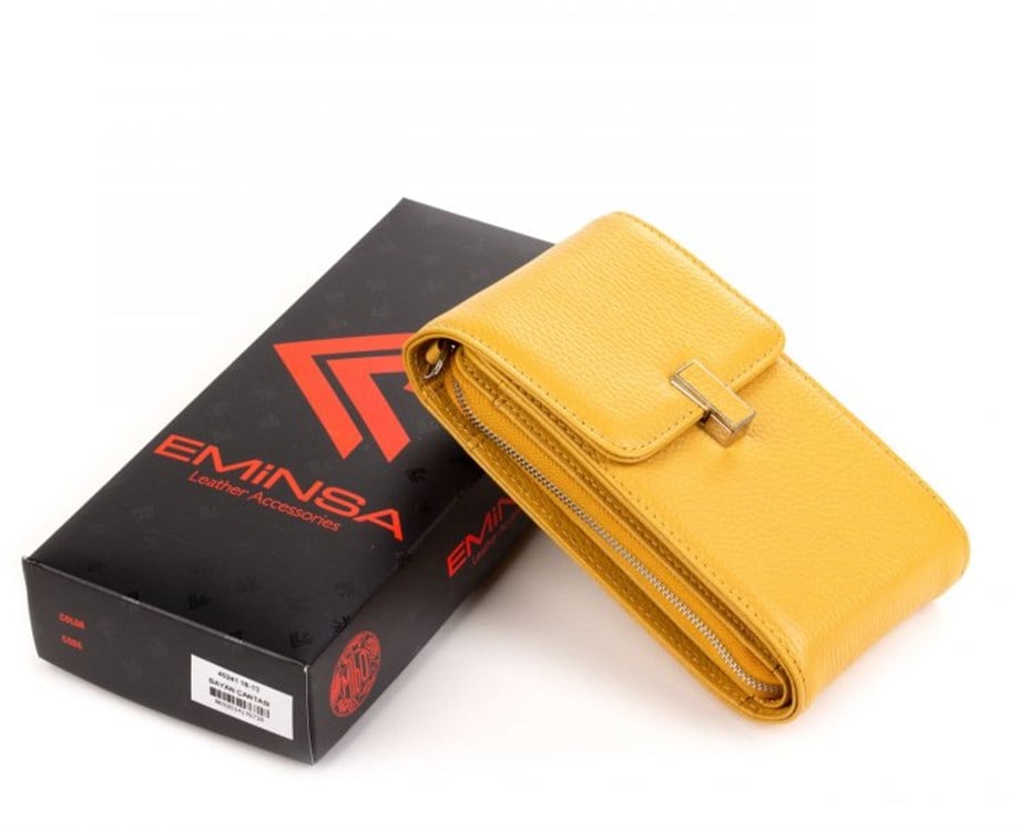 Sarı Deri Dikey Omuz Çantası