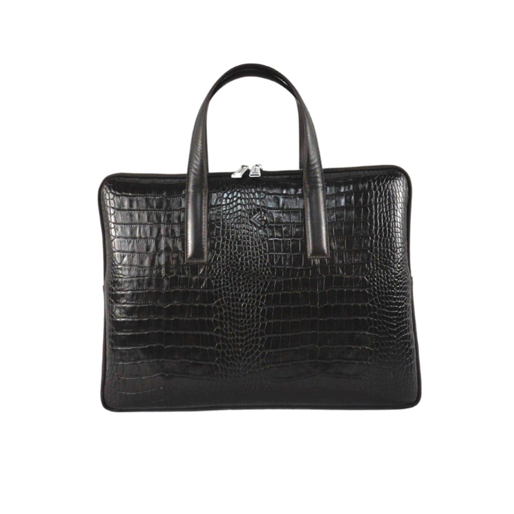Kahveregi Kroko Deri Evrak Çantası