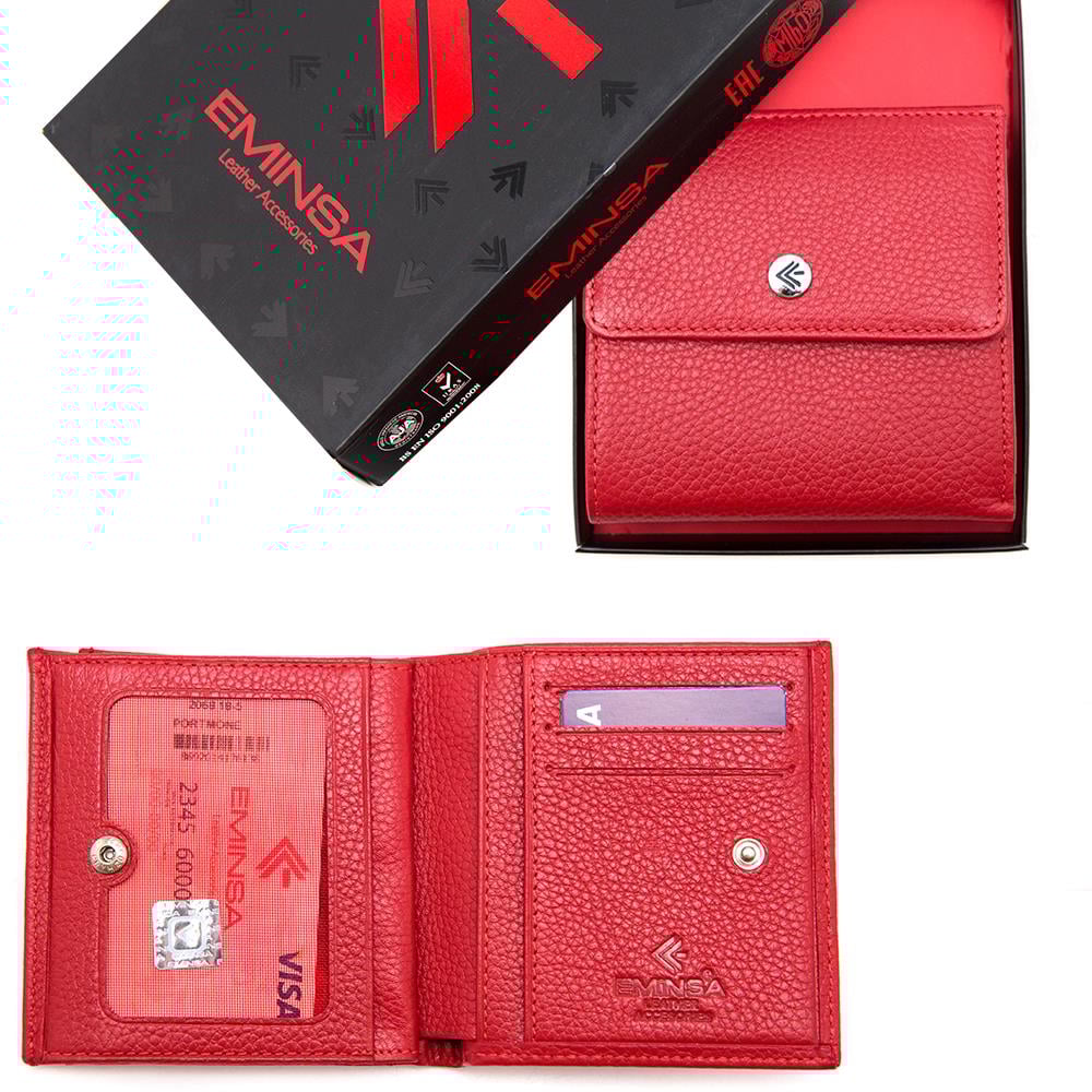 Kırmızı Deri Mini Kadın Cüzdan