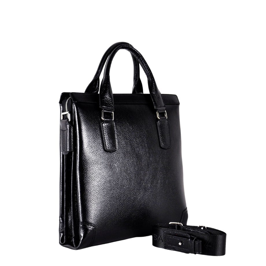 Siyah Hakiki Deri Geniş Model Omuz Çantası 6191