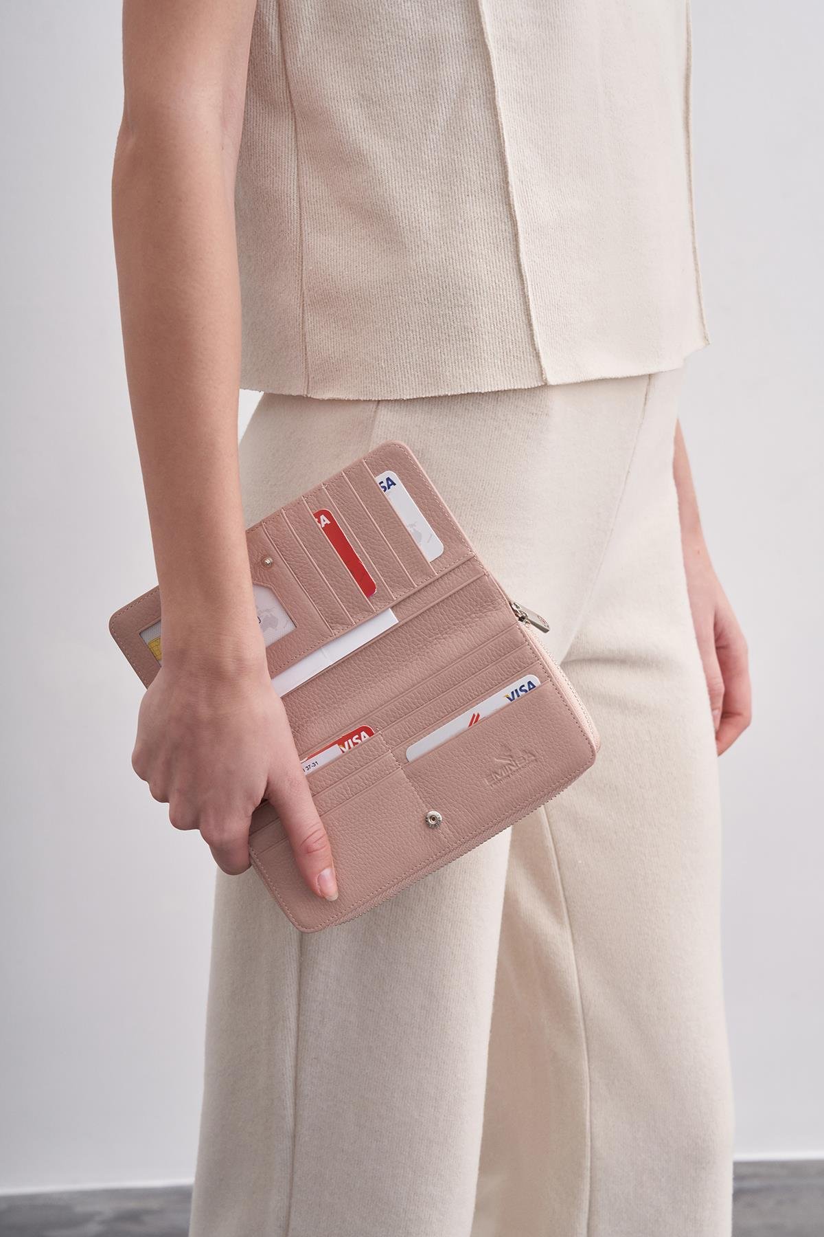 Pudra Hakiki Deri Kadın Cüzdan