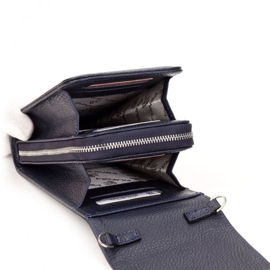 Lacivert Deri Dikey Omuz Çantası