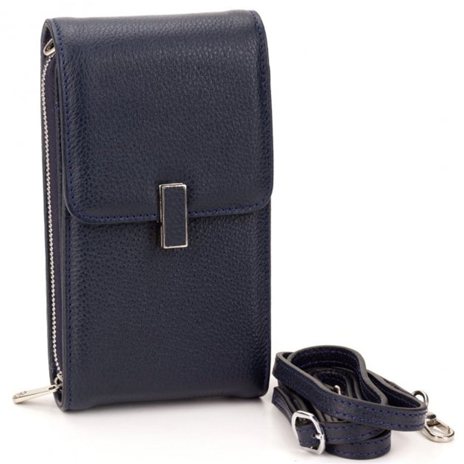 Lacivert Deri Dikey Omuz Çantası