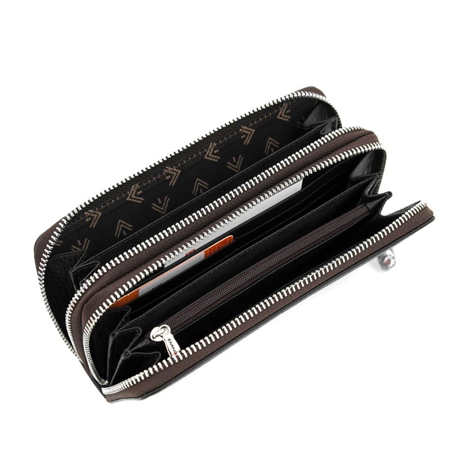 Unisex Siyah Hakiki Deri İki Bölmeli Cüzdan