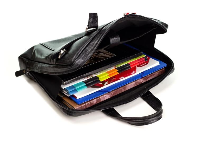 Erkek Siyah Hakiki Deri Fermuar Detaylı Evrak Çantası