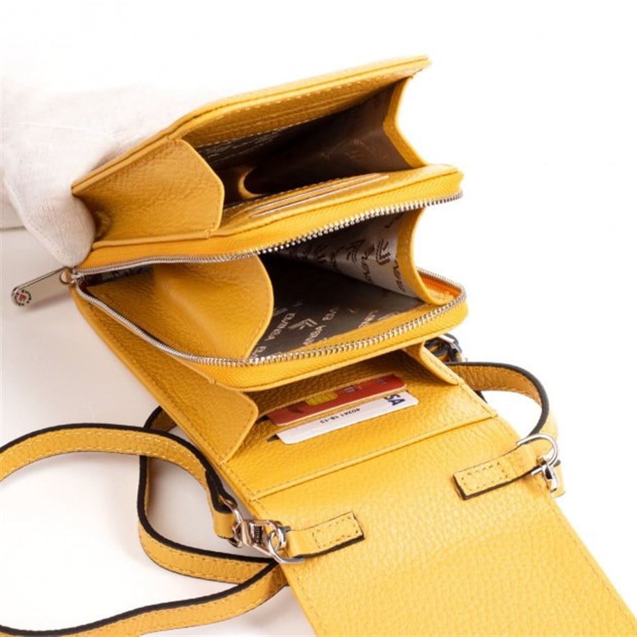Sarı Deri Dikey Omuz Çantası