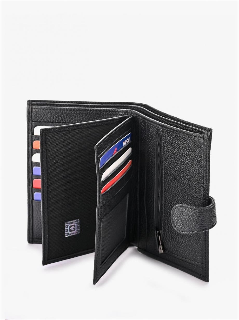 Erkek Siyah Deri Dikey Cüzdan
