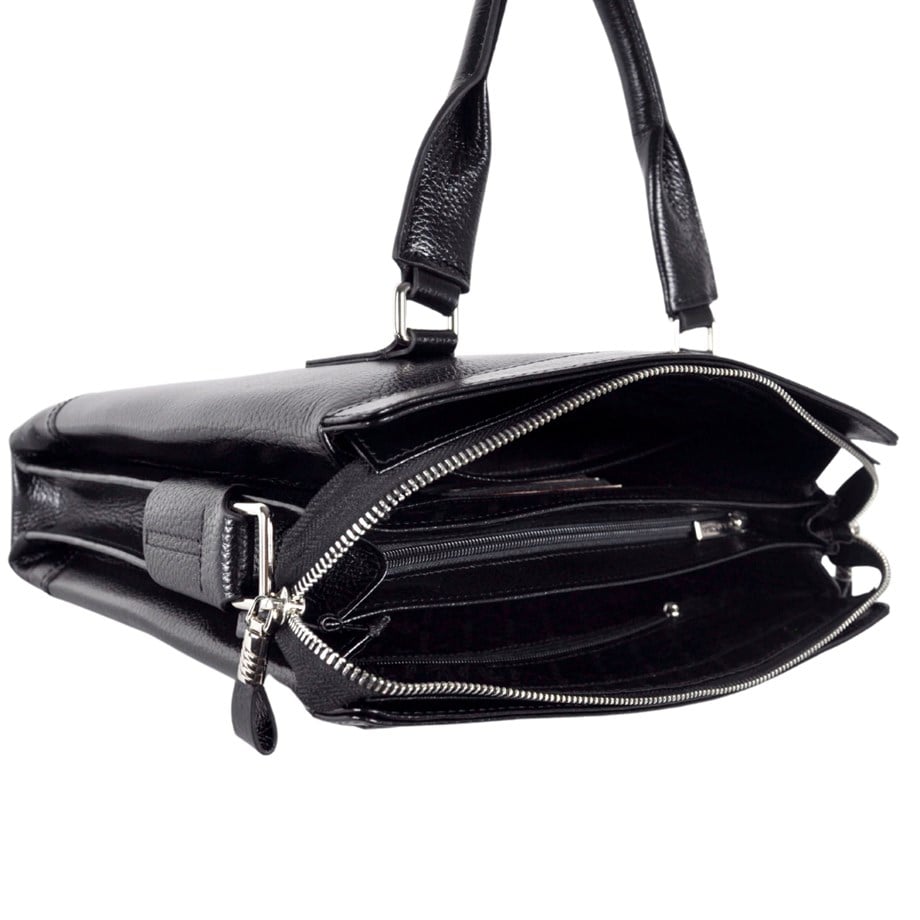 Siyah Hakiki Deri Geniş Model Omuz Çantası 6191