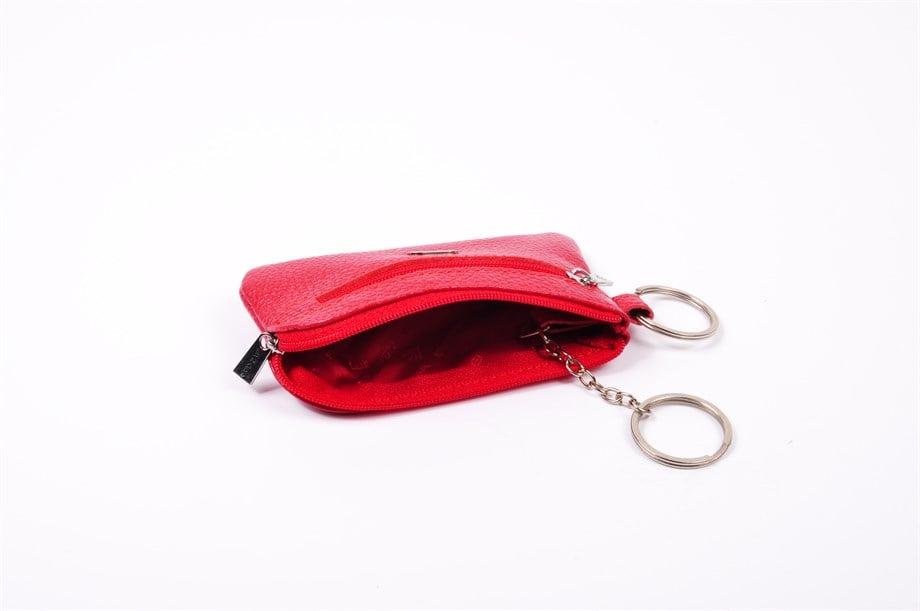 Kırmızı Deri Fermuarlı Kadın Anahtarlık