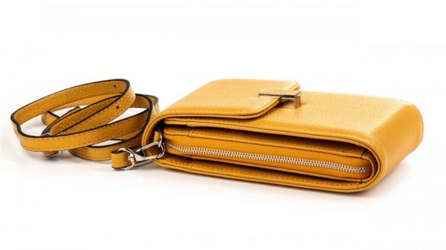 Sarı Deri Dikey Omuz Çantası