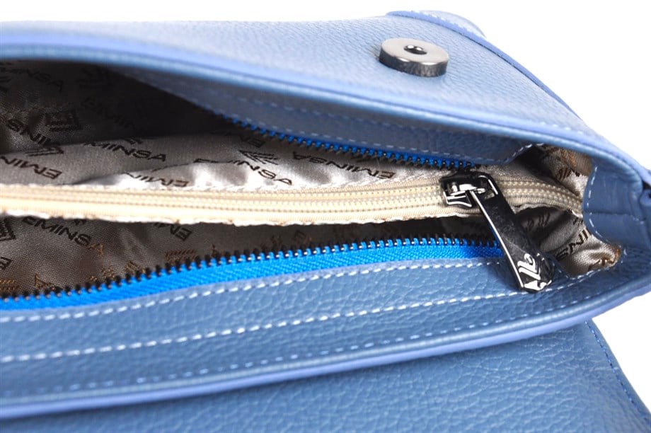 Kadın Mavi Hakiki Deri Baget Çanta