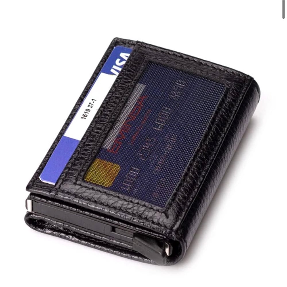 Siyah Deri Mekanizmalı Cüzdan