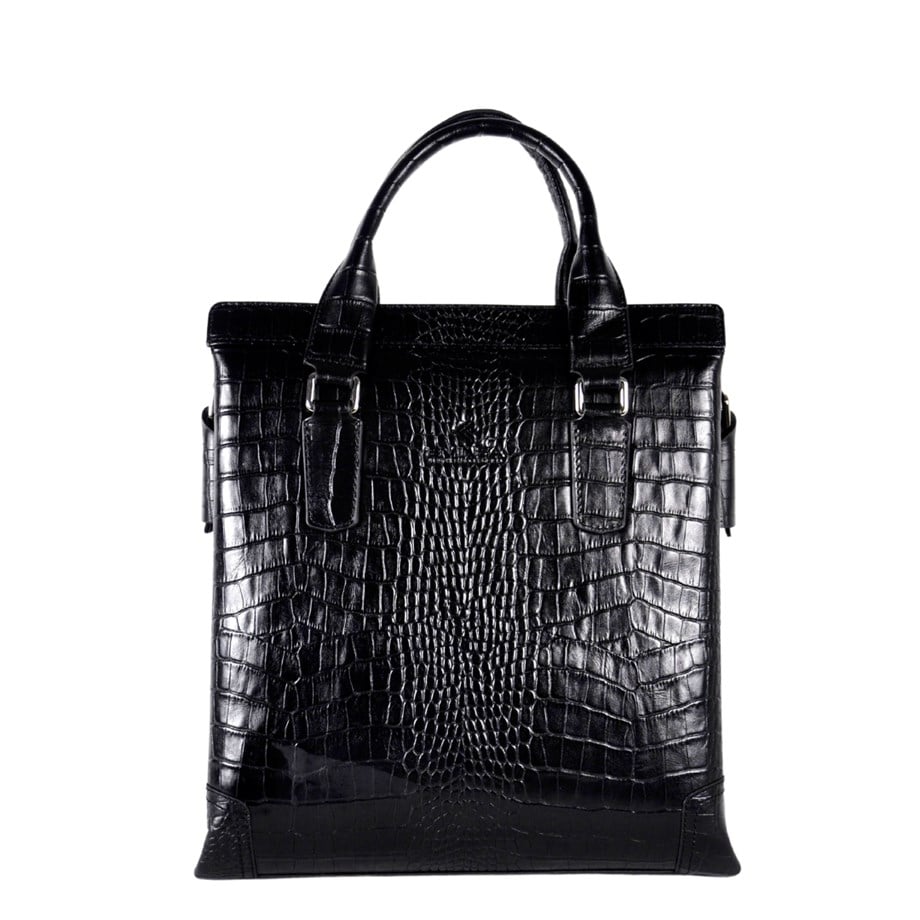 Siyah Hakiki Deri Geniş Model Omuz Çantası 6191