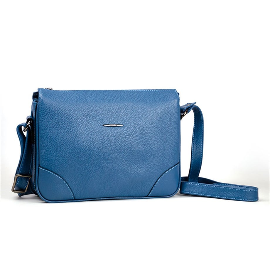 Mavi Hakiki Deri Omuz Çantası