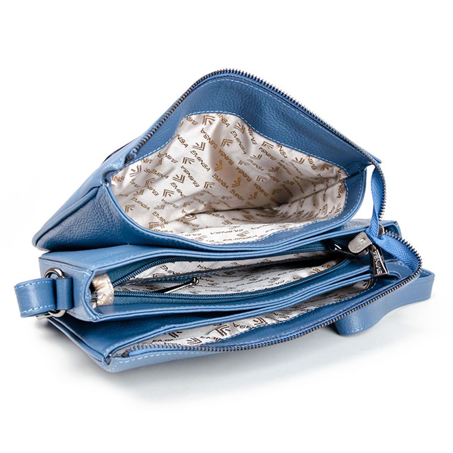 Mavi Hakiki Deri Omuz Çantası