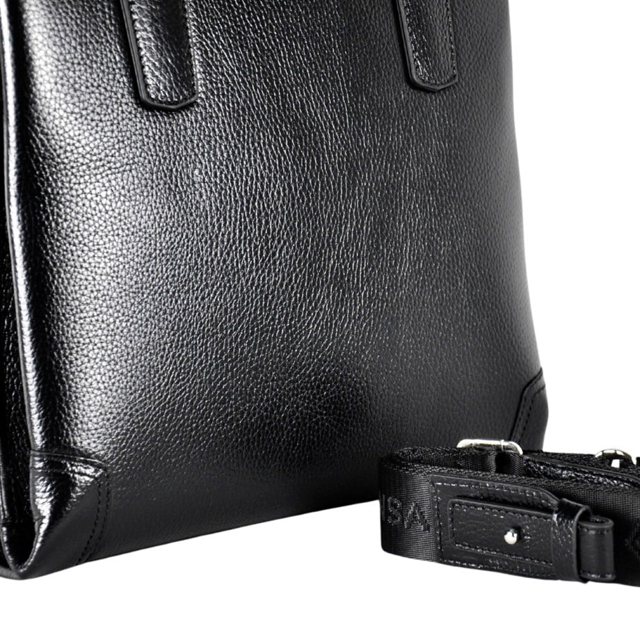 Siyah Hakiki Deri Geniş Model Omuz Çantası 6191