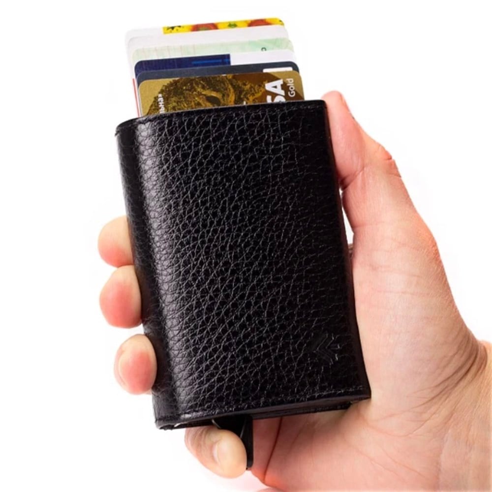 Siyah Deri Mekanizmalı Cüzdan