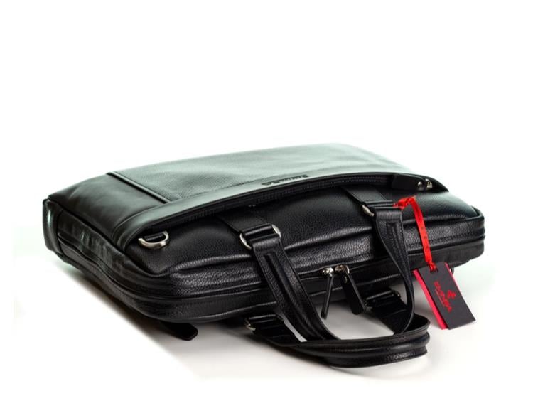 Erkek Siyah Hakiki Deri Fermuar Detaylı Evrak Çantası