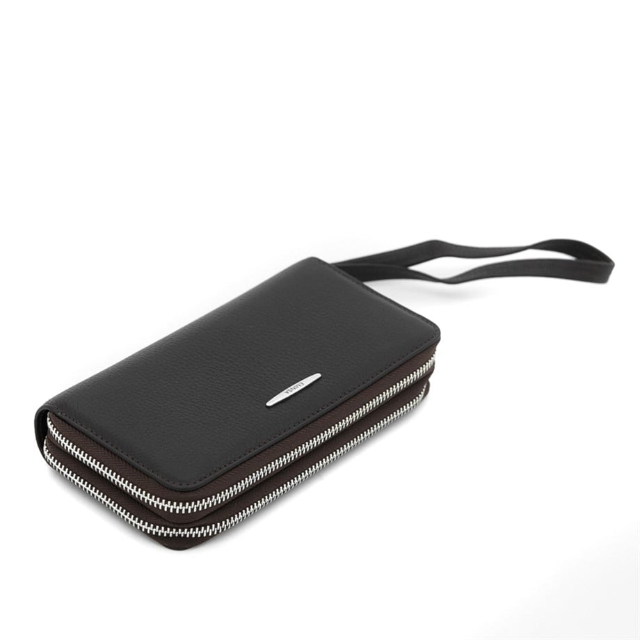 Unisex Siyah Hakiki Deri İki Bölmeli Cüzdan