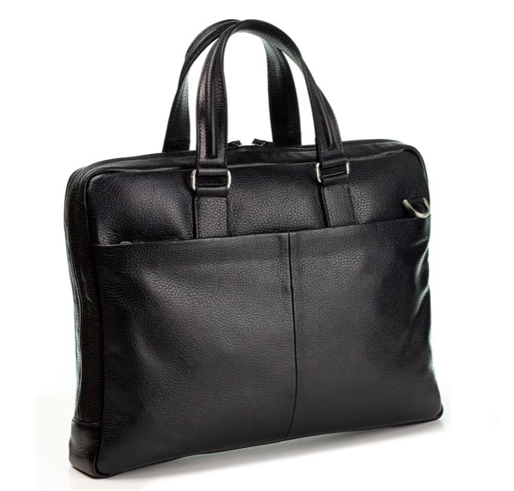 Erkek Siyah Hakiki Deri Fermuar Detaylı Evrak Çantası