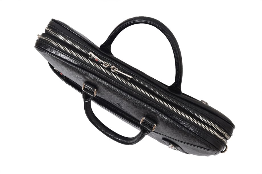 Siyah Deri Fermuar Detaylı Evrak Çantası