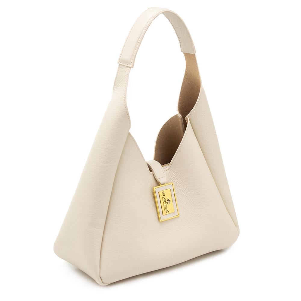 Krem Hakiki Deri İkili Set Kadın Omuz Çantası