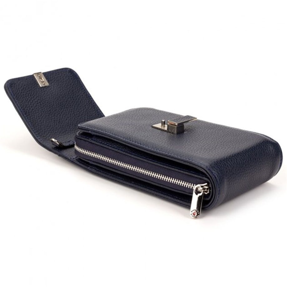 Lacivert Deri Dikey Omuz Çantası