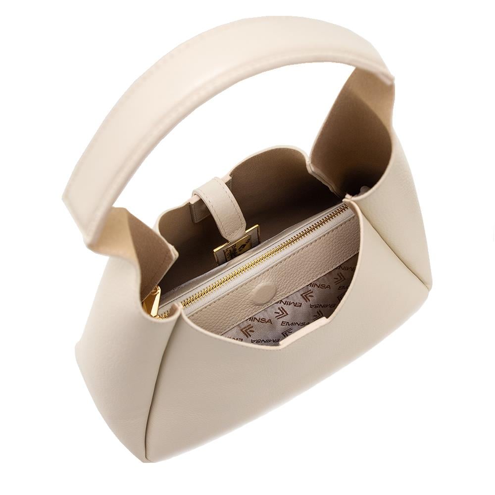 Krem Hakiki Deri İkili Set Kadın Omuz Çantası