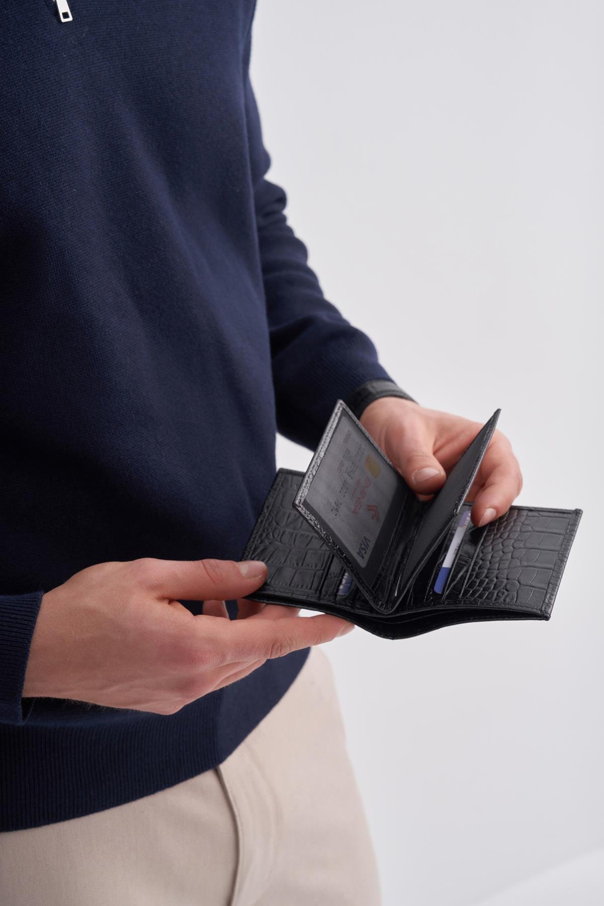 Erkek Siyah Kroko Deri Cüzdan