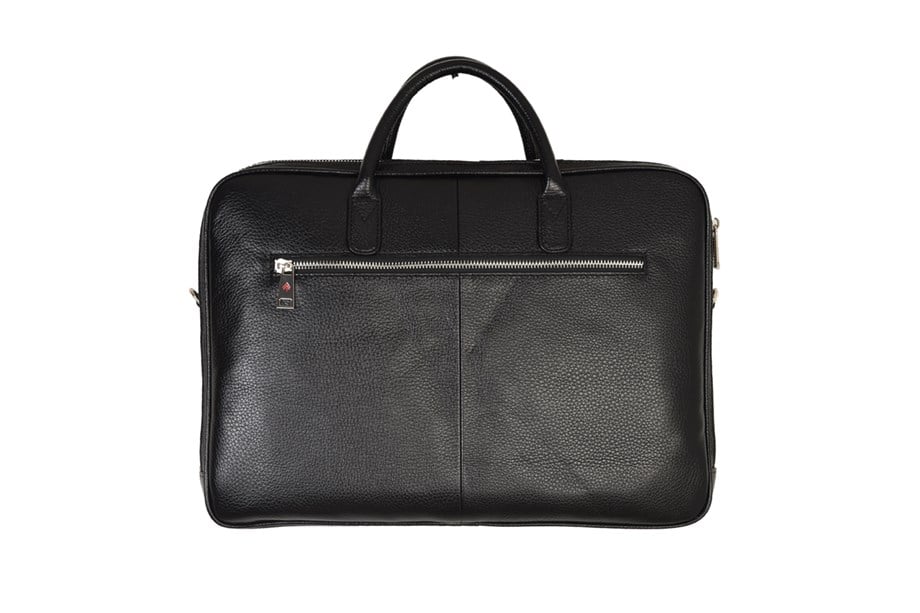 Siyah Deri Fermuar Detaylı Evrak Çantası