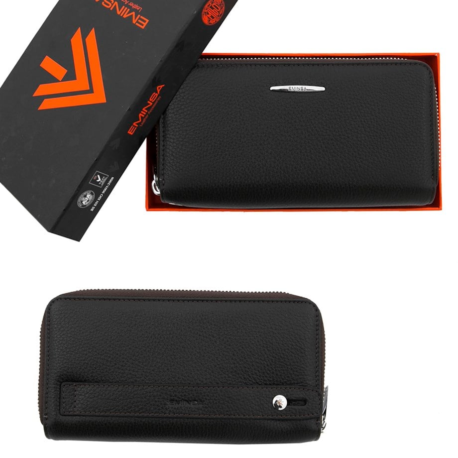 Unisex Siyah Hakiki Deri İki Bölmeli Cüzdan