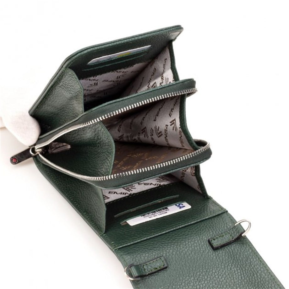 Yeşil Deri Dikey Omuz Çantası