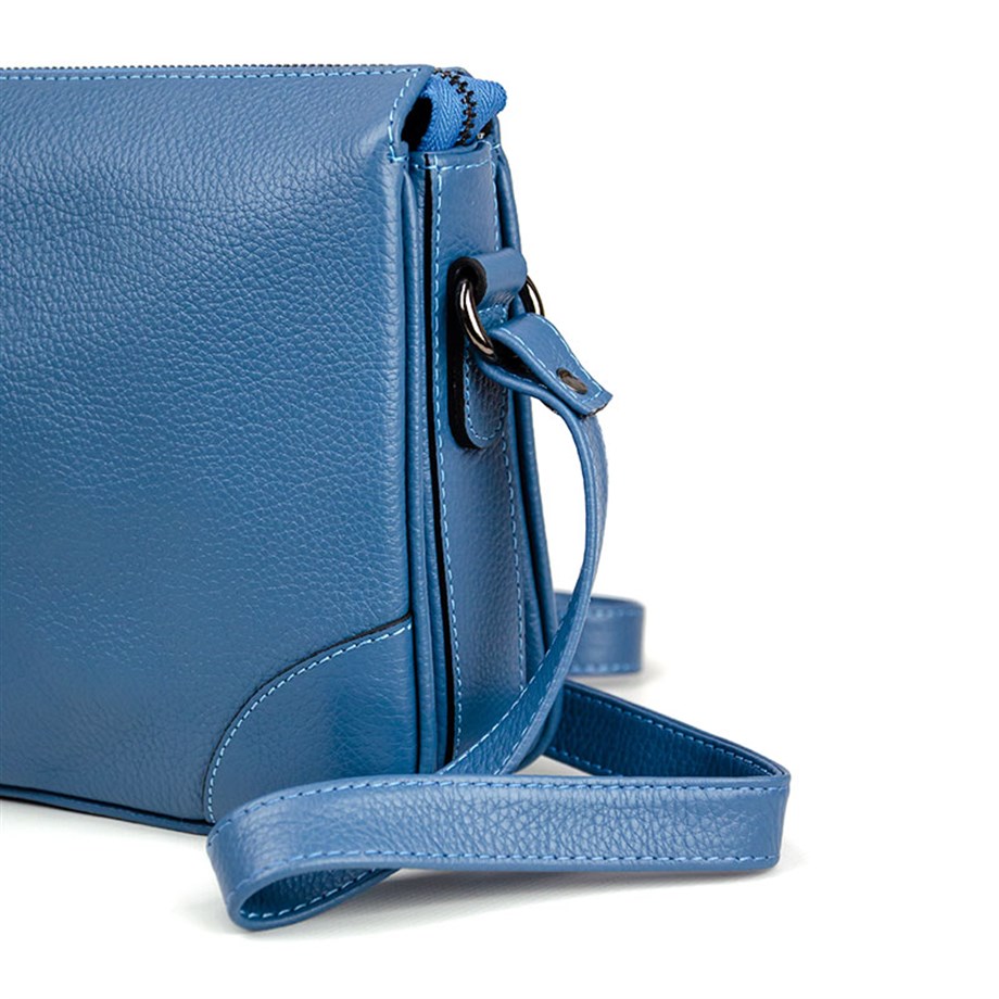 Mavi Hakiki Deri Omuz Çantası