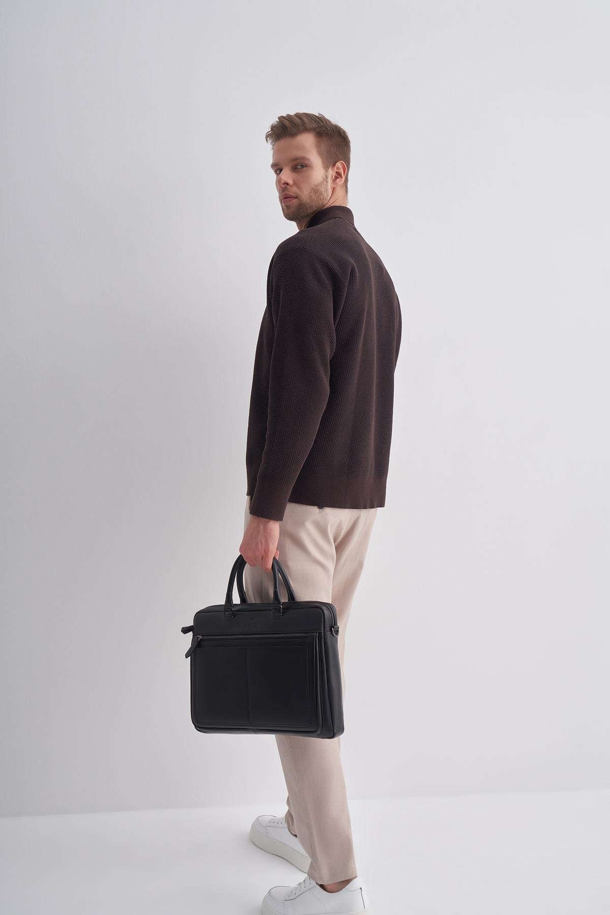 Eminsa Deri Erkek Siyah Evrak Çantası 7119