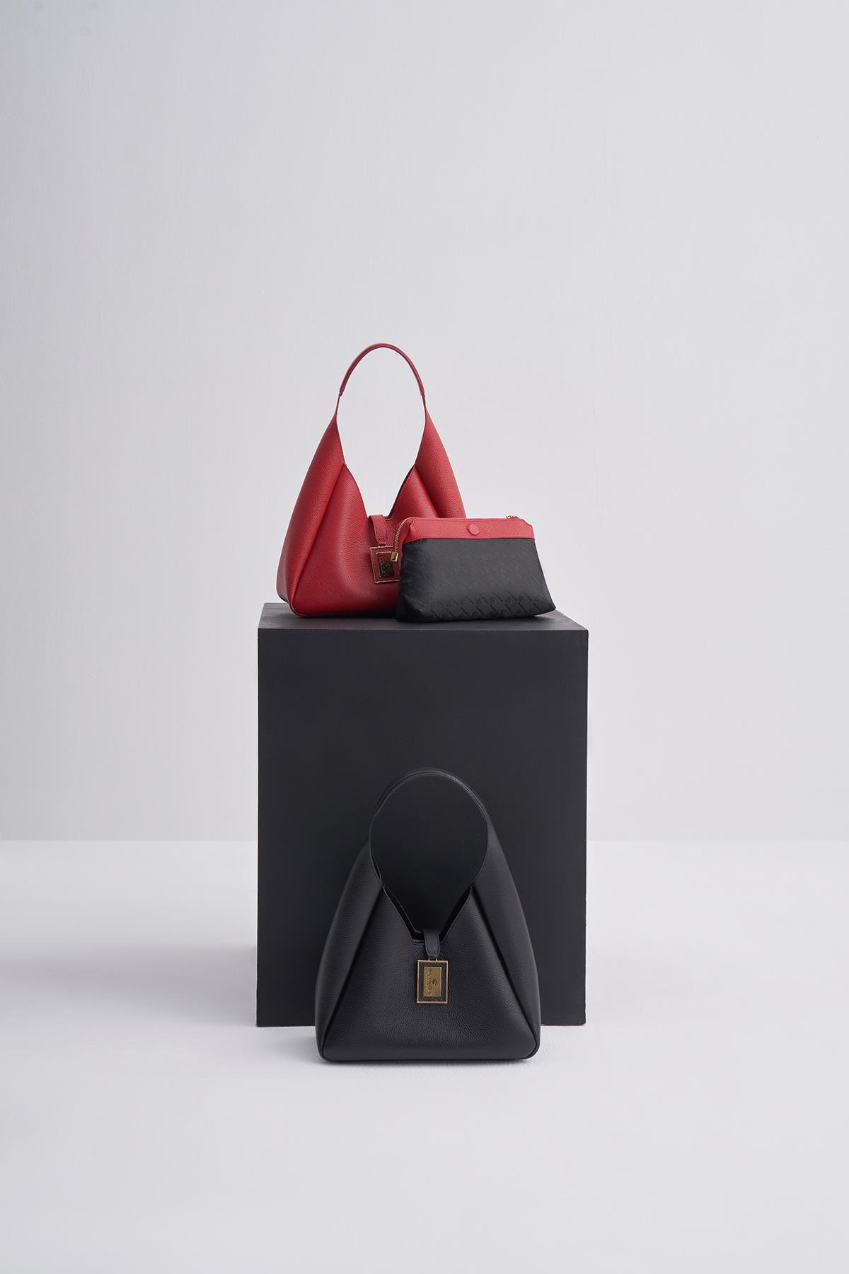 Siyah Hakiki Deri İkili Set Kadın Omuz Çantası