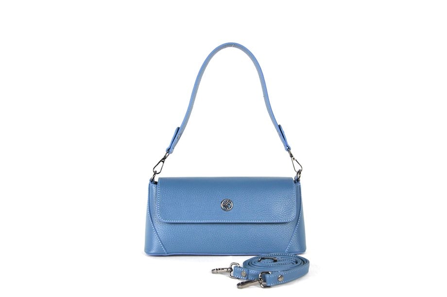 Kadın Mavi Hakiki Deri Baget Çanta