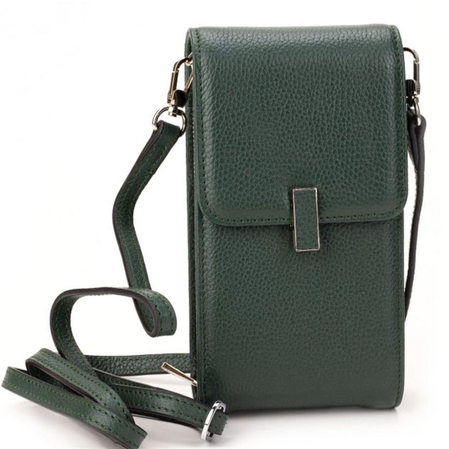 Yeşil Deri Dikey Omuz Çantası