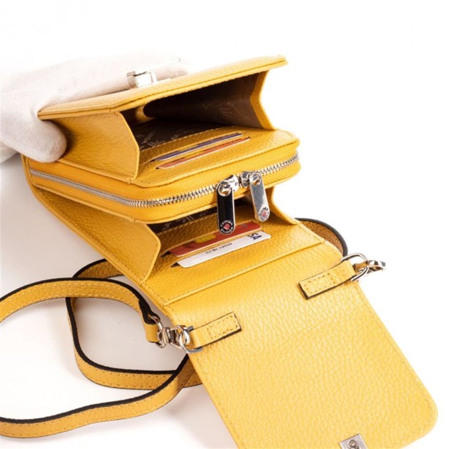 Sarı Deri Dikey Omuz Çantası
