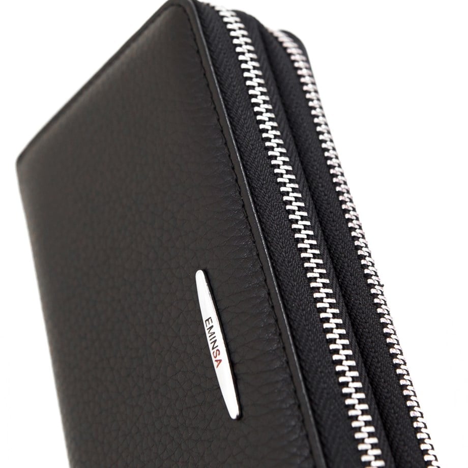 Unisex Siyah Hakiki Deri İki Bölmeli Cüzdan