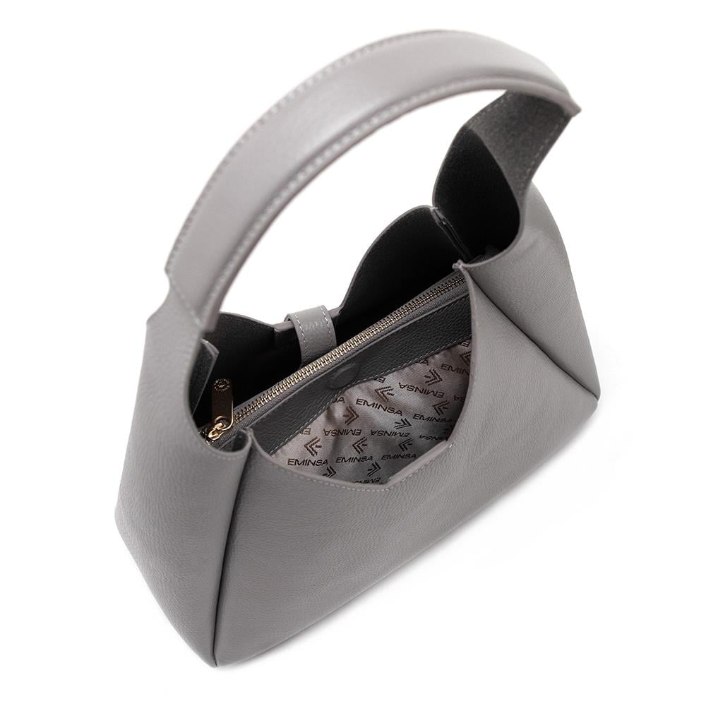 Gri Hakiki Deri İkili Set Kadın Omuz Çantası