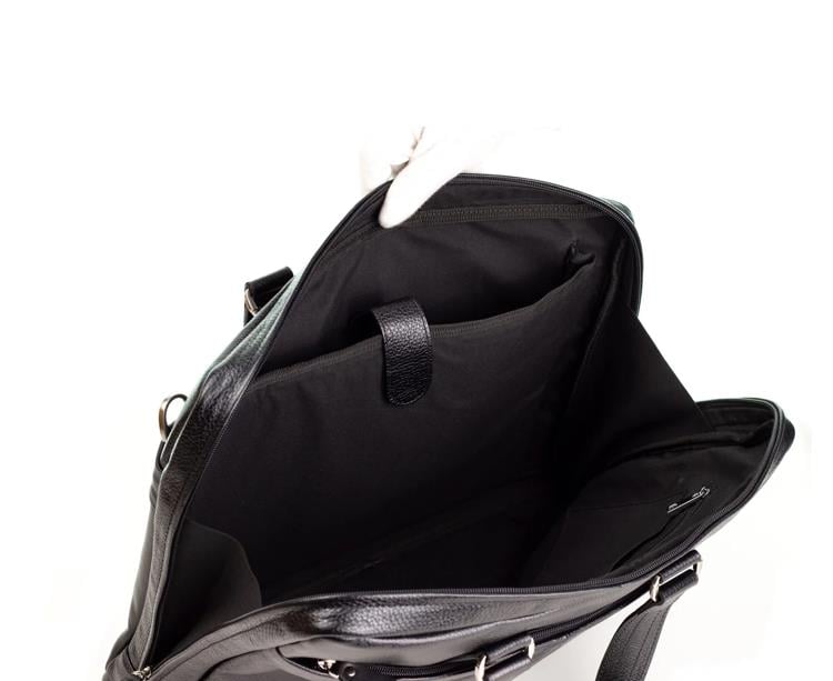 Erkek Siyah Hakiki Deri Fermuar Detaylı Evrak Çantası