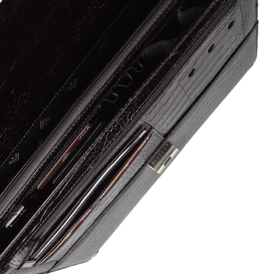 Kahverengi Kroko Hakiki Deri Evrak Çantası 7074