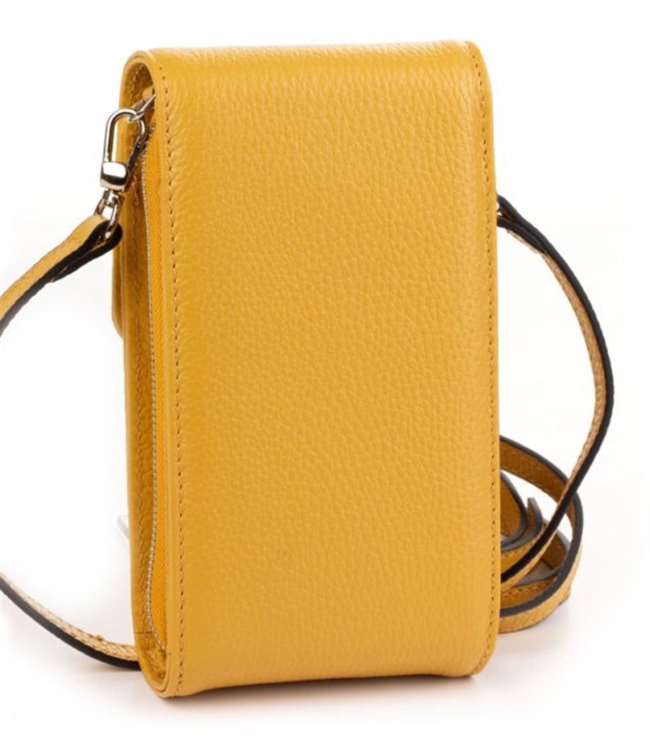 Sarı Deri Dikey Omuz Çantası