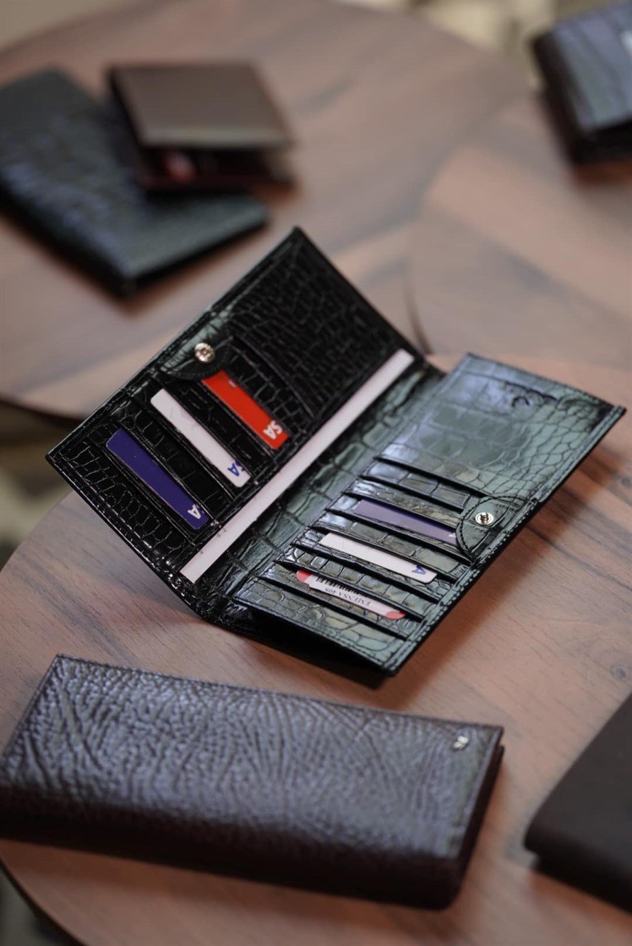 Siyah Kroko Hakiki Deri Erkek Çek Cüzdanı