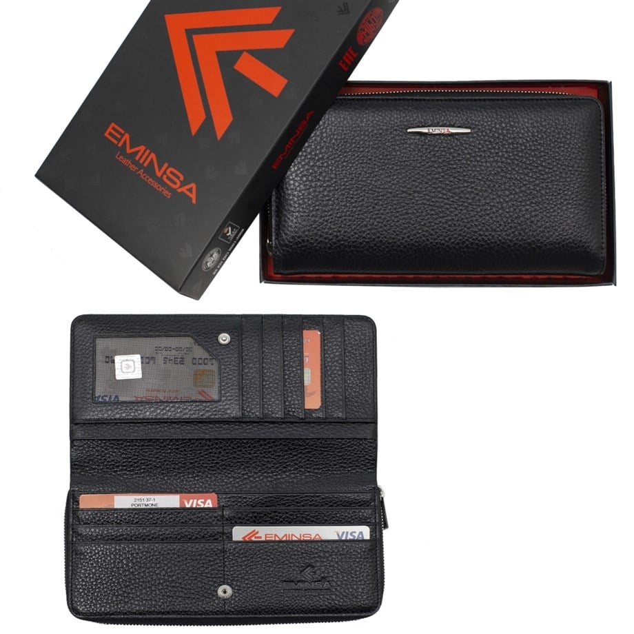 Siyah Hakiki Deri Kadın Cüzdan