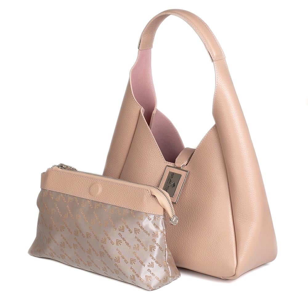 Pudra Hakiki Deri İkili Set Kadın Omuz Çantası