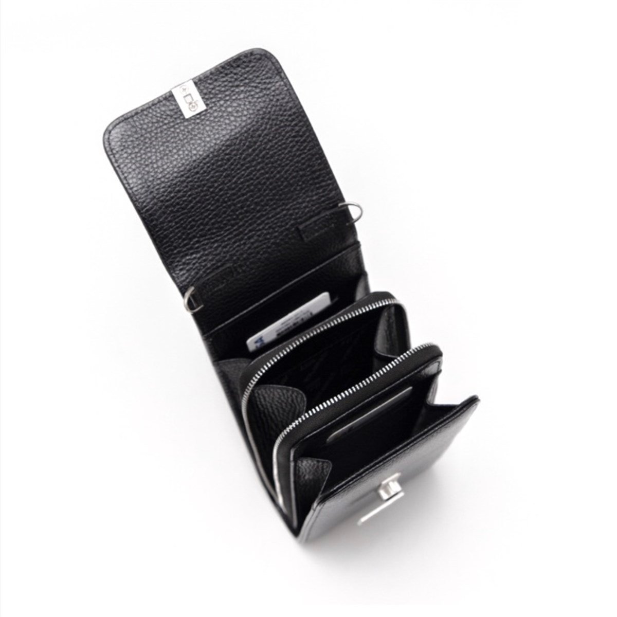 Siyah Deri Dikey Omuz Çantası